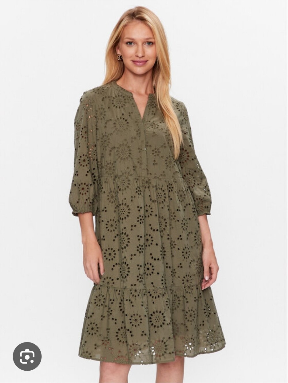 OLSEN I US 6 (M/L) 100% Cotton Eyelet Midi Dress I deep sage green